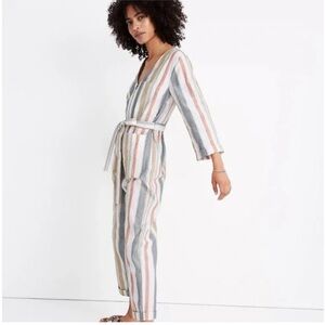 Madewell V-Neck Tie Waist Striped Jumper Size 0
White Blue Pink & Tan